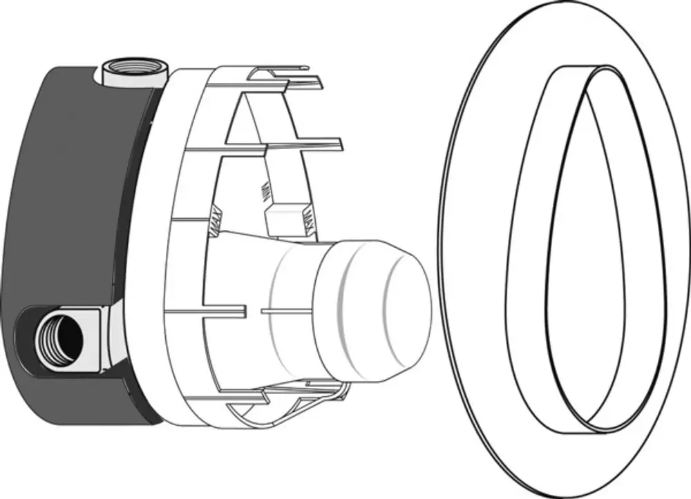 Multiport-Bausatz für die Installation von Bade- oder Brausearmaturen, aus dem Sortiment von Ideal Standard. Sichtbare Teile für Anschluss und Montage.
